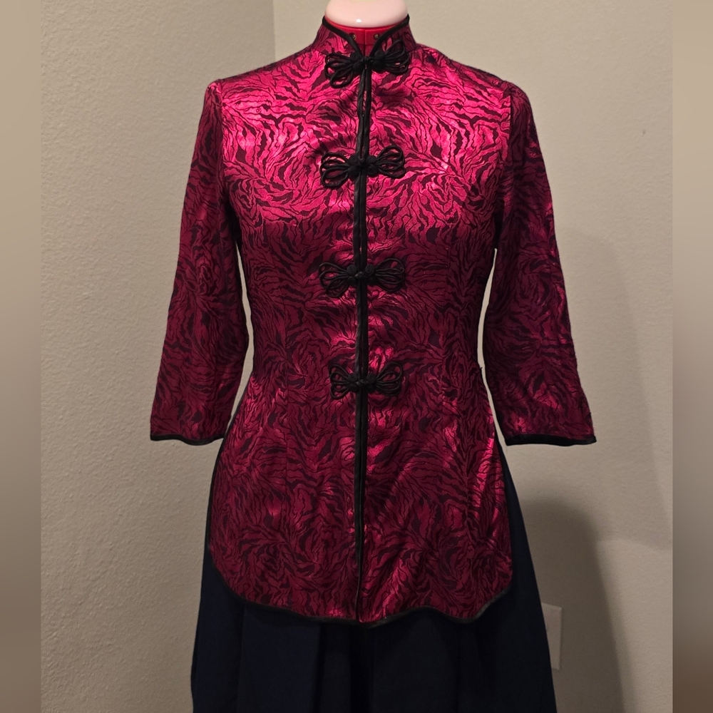 Chic Pink and Black Brocade Jacket